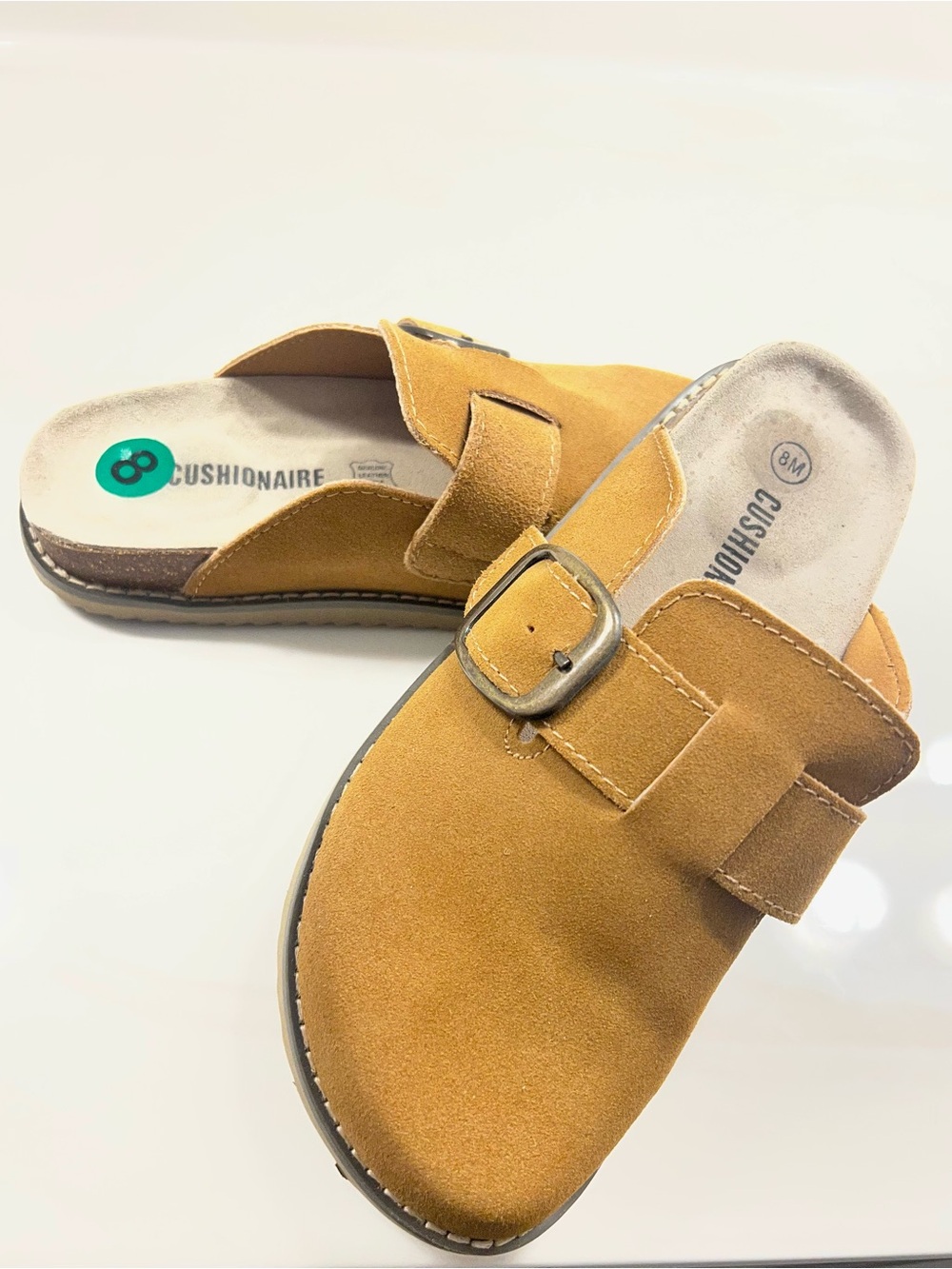 Cushionaire Women's Suede Slide Clog in Tan